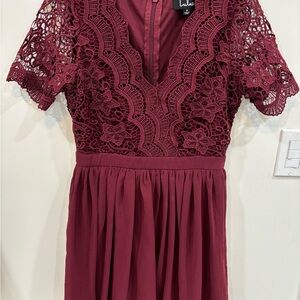 Lulu's Burgandy Lace Midi Dress